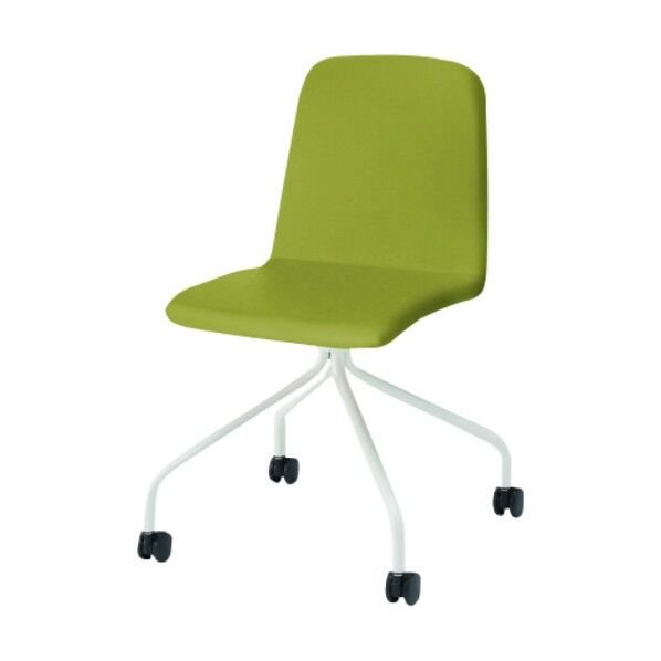 ノットワーク背座一体キャスターチェア張りぐるみ 脚ホワイト・ウレタンレザーアップルグリーン KLL-135DK-W9L6 1点