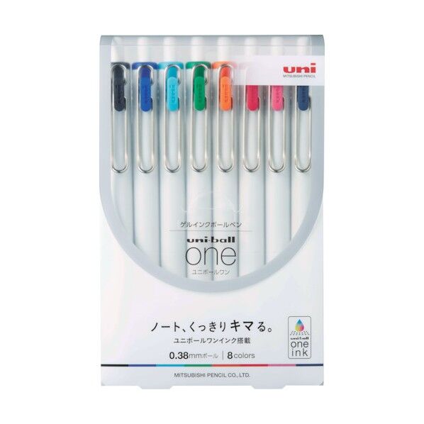 三菱鉛筆 ゲルインクボールペン ユニボールワン 8色セット ホワイト UMNS388C 1点