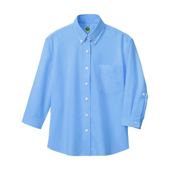 レディース七分袖オックスボタンダウンシャツ 007サックス 4L 7875 1