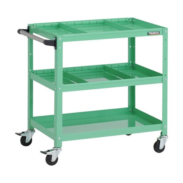 ラビットワゴン 700X450XH740 3段 仕切板2段付 ハンドル付 ゴム車輪 ヤンググリーン RBW-773S2H YG 1点