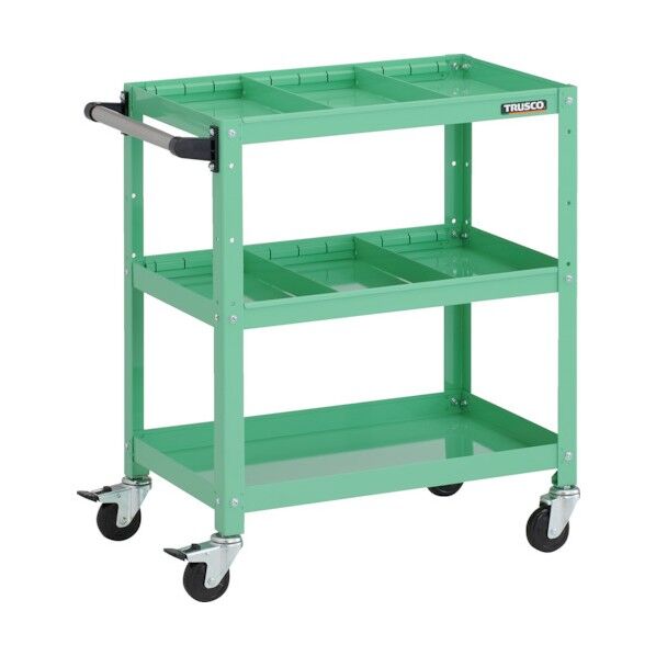 ラビットワゴン 600X400XH740 3段 仕切板2段付 ハンドル付 ゴム車輪 ヤンググリーン RBW-763S2H YG 1点