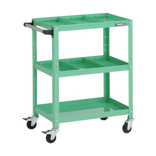 ラビットワゴン 600X400XH810 3段 仕切板2段付 ハンドル付 ゴム車輪 ヤンググリーン RBW-863S2H YG 1点