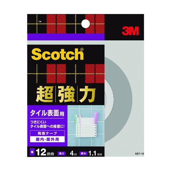 スコッチ 超強力両面テープ(タイル表面用) グレー SST-12 1点