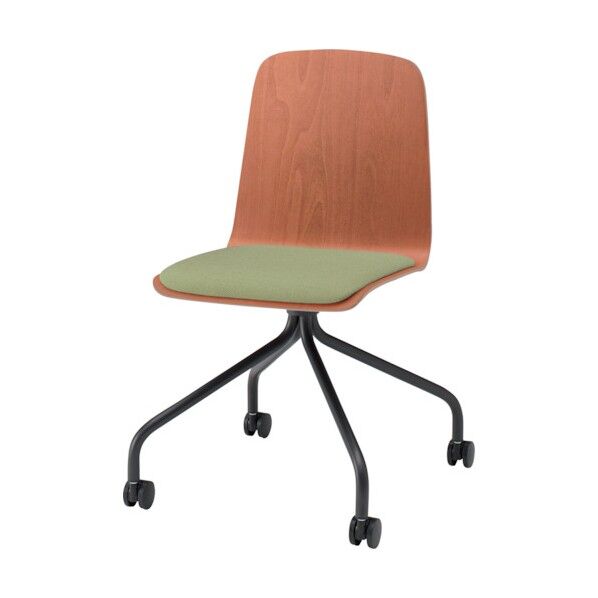 ノットワーク背座一体キャスターチェア座パッド付 背座ラスティックビーチM・脚サテンブラック・布地アボカドグリーン KLL-125C-TTL8 1点