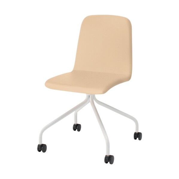 ノットワーク背座一体キャスターチェア張りぐるみ 脚ホワイト・ウレタンレザーミルキーホワイト KLL-135DK-W9H8 1点