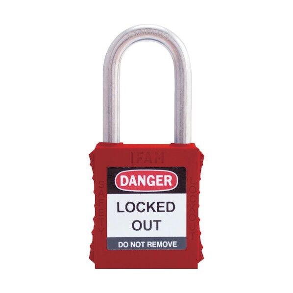 ロックアウト用南京錠 ステンレス製シャックル 赤 44710 1点