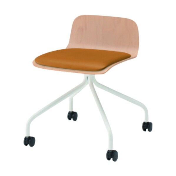 ノットワークローバックキャスターチェア座パッド付 背座ラスティックビーチL・脚ホワイト・ウレタンレザーパンプキンイエロー KLL-225DK-GHY8 1点