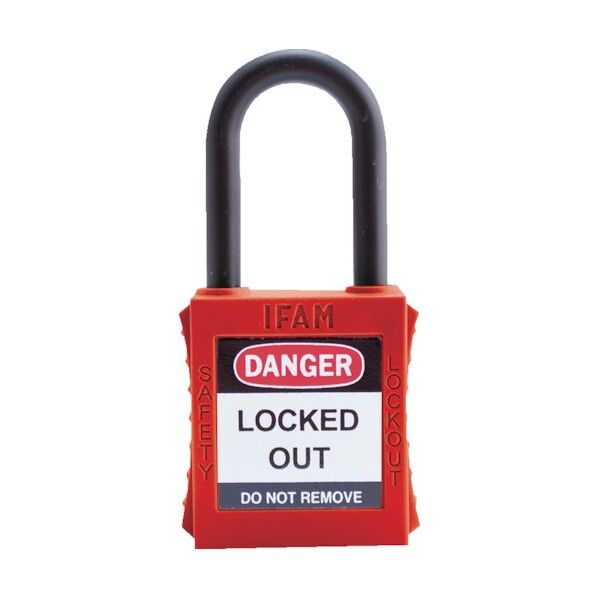 ロックアウト用南京錠 ナイロン製シャックル 赤 44720 1点