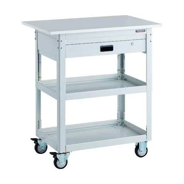 ツールワゴン ドルフィン 高さ調節式 天板付 900X600 1段引出 W ウレタン車輪 DLWS-A973TVU-W 1点