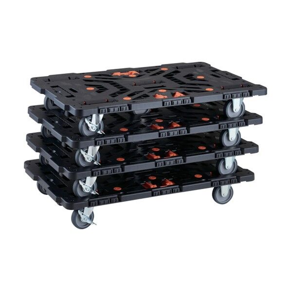 トラスコ(TRUSCO) まとめ買い 連結式樹脂製平台車 ビートル 900X600 自在3輪 内2輪ストッパー付 とめたろう付 4台セット BT900J3S2-E100T-M4 4台
