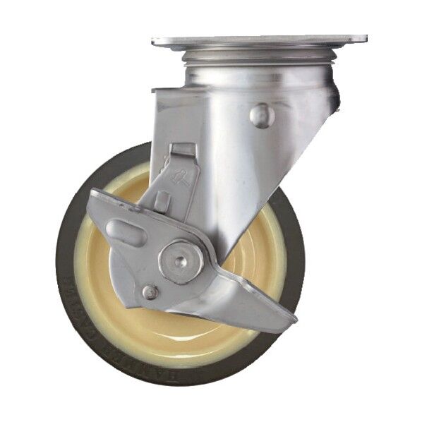Sシリーズオールステンレス 旋回式ウレタン車輪(ローラーベアリング)125mm ストッパー付 313S-UB125 1点