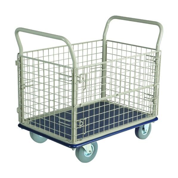 大型スチール台車 金網付 ノーパンククッションタイヤ付 NHT-307SL 1点