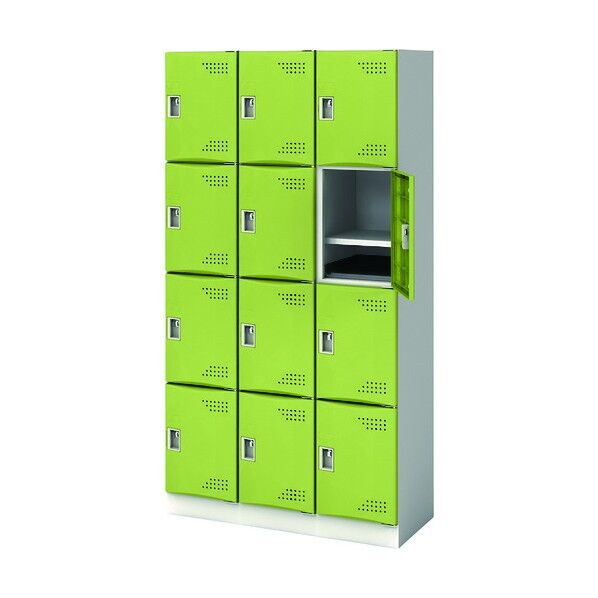 スクールロッカー 3列4段 12人用 M扉 グリーン JTSL-M-34-NJ-GN 1点
