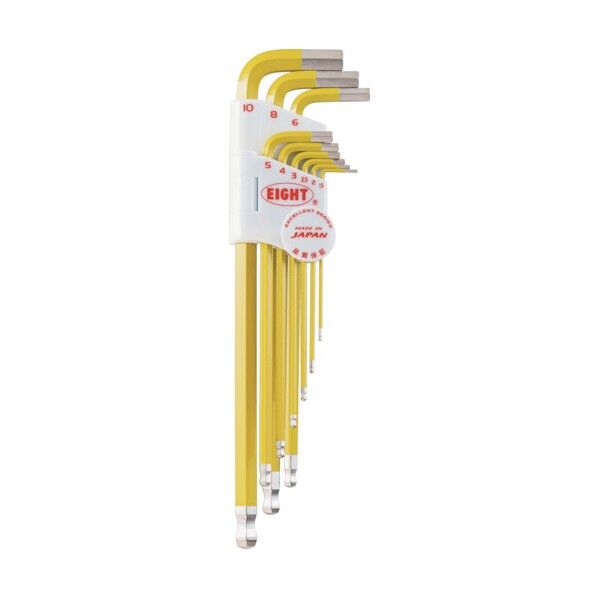 エイト 六角棒スパナ テーパーヘッド エキストラロング 単色カラーセットイエロー 90 x 269 x 28 mm 9点
