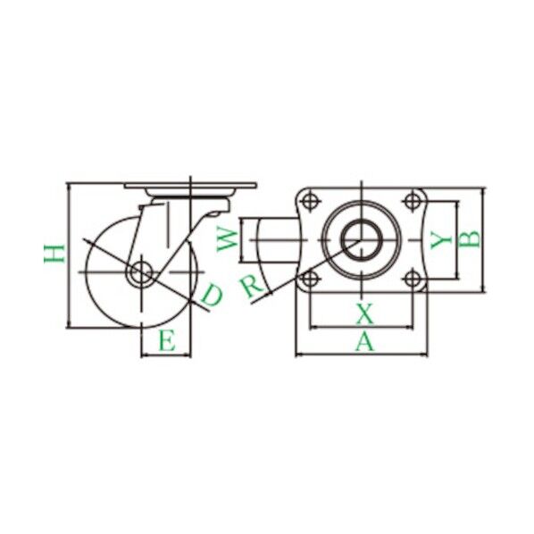 キャスター自在車径50ゴム車輪