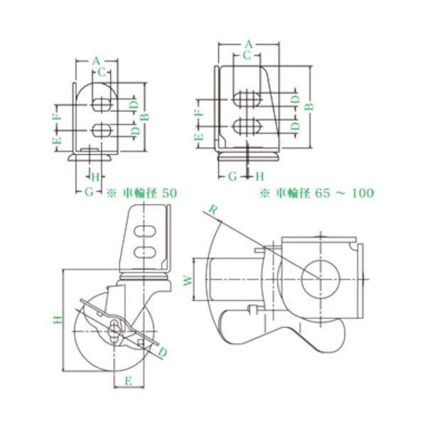 アングルキャスターS付自在車100径ナイロン車輪 194 x 104 x 85 mm SA-100NS 1