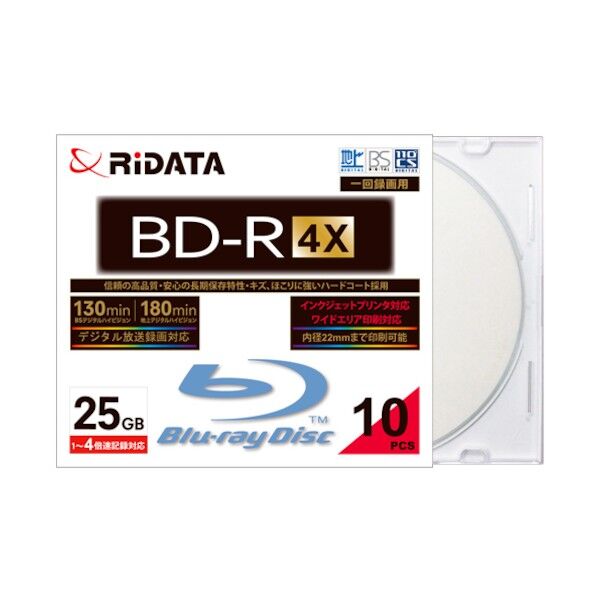 1回録画用ブルーレイディスク最大4倍速25GBスリムケース 1111332RIDBD-R130PW4X.10PSCC   10枚