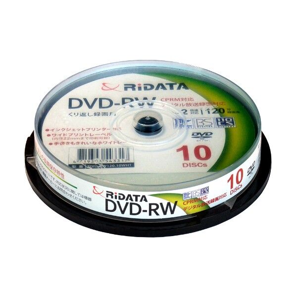 繰り返し録画用DVD-RW最大2倍速4.7GBスピンドルケース 1111349RID DVD-RW120.10WHT N 10枚