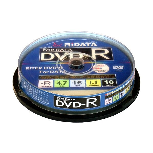 データ1回記録用DVD-R最大16倍速4.7GBスピンドルケース 1111353RID D-R16X47G.PW10SP B   10枚