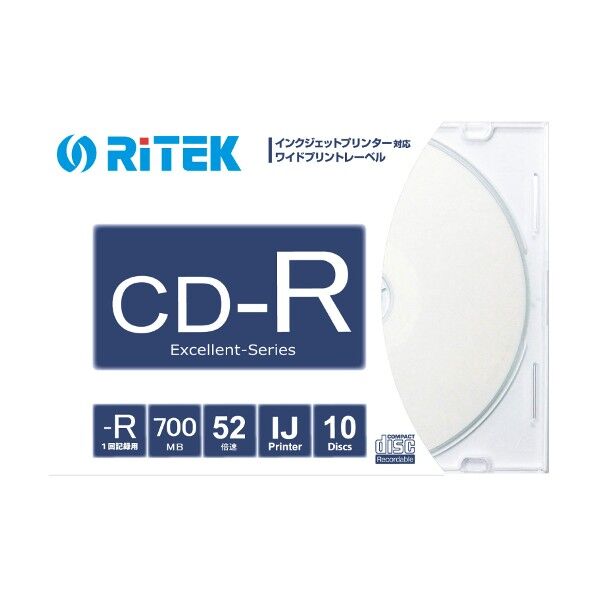 データ1回記録用CD-R最大52倍速700MBスリムケース 1111361RIKCD-R700EXWP.10RTSCN 10枚