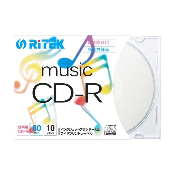 音楽1回録音用CD-R最大32倍速700MB5mmスリムケース 1111363RIK CD-RMU80.10P C 10枚