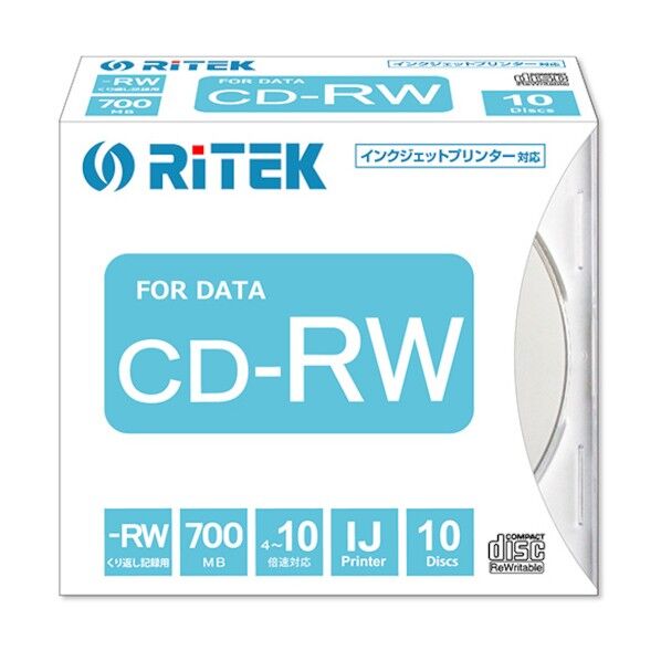 データ繰り返し記録用CD-RW最大10倍速700MBスリムケース 1111373RIK CD-RW700.PW10P A   10枚