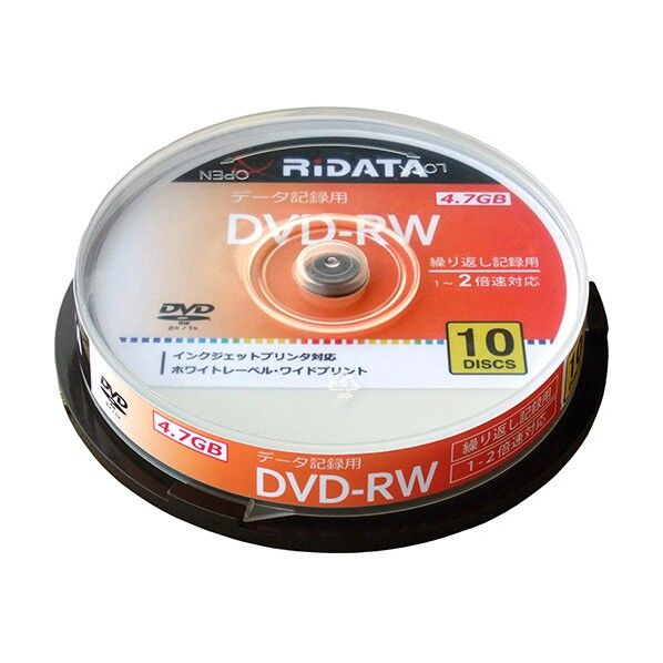 データ繰り返し記録用DVD-RW最大2倍速4.7GBスピンドルケース 1111380RID DVD-RW4.7G.PW10SP A   10枚