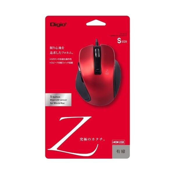 小型有線5ボタンBlueLEDマウス レッド MUS-UKF120R 1点