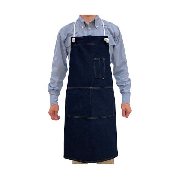 デニムエプロン ロープ紐タイプ 男女兼用 インディゴブルー L 407-L 1枚