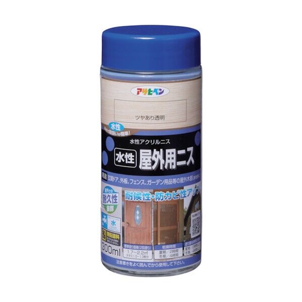 アサヒペン 水性屋外用ニス 300ml ツヤあり透明 1点...