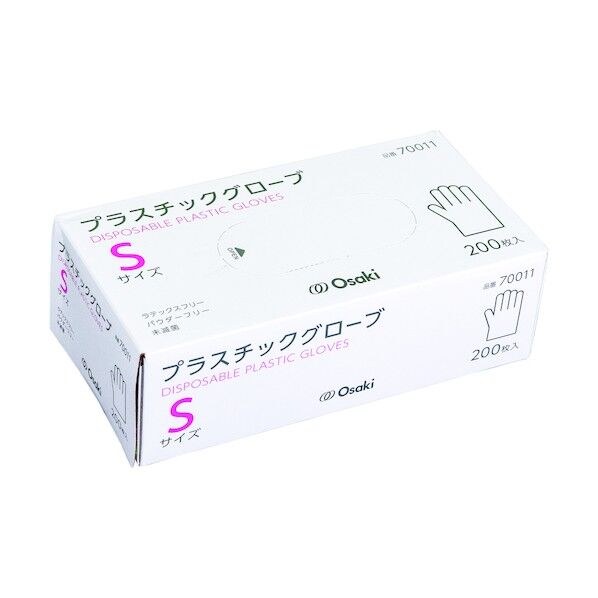 オオサキメディカル プラスチックグローブ S 透明 70011 200枚...