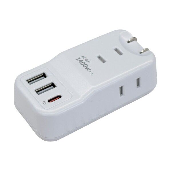 エアージェイ PD20W対応 USB+ACハンディー電源タップ ホワイト AOT-N1 WH 1個