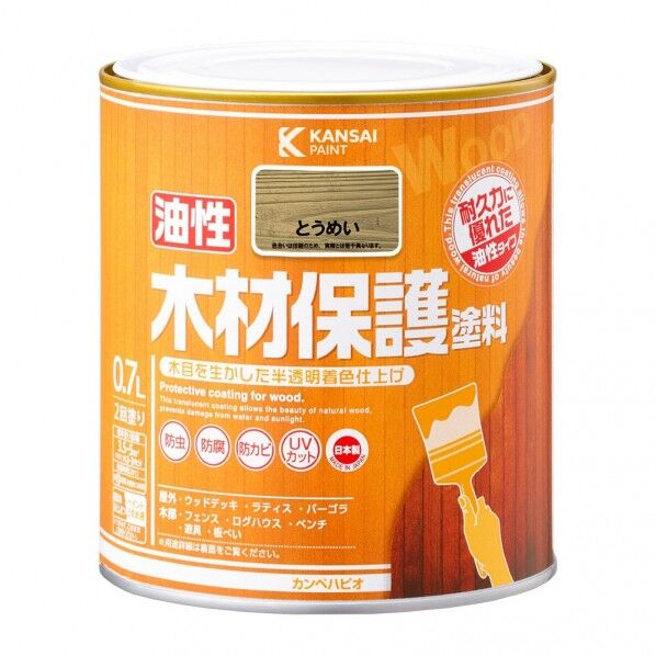 カンペハピオ 油性木材保護塗料（木目を活かした半透明着色仕上）屋外木部専用塗料 防虫、防腐、防カビ 119×121 とうめい 00247644001007 1缶...
