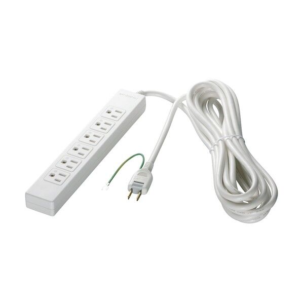 3ピン式電源タップ 6個口タイプ マグネット付 2m ホワイト