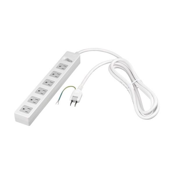 3ピン式電源タップ 集中スイッチ 2重構造 6個口/2.5m ホワイト