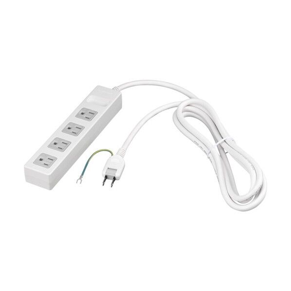 3ピン式電源タップ マグネット&2重構造 4個口/2．5m ホワイト