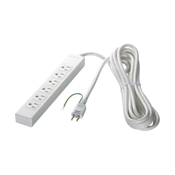 3ピン式電源タップ 6個口タイプ 2m ホワイト