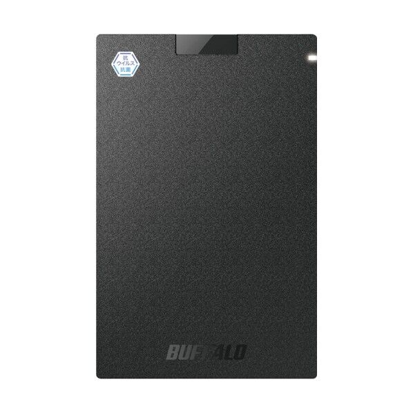 バッファロー 抗ウイルス.抗菌ポータブルSSD USB3.2(Gen1) Type-A 500GB ブラック SSD-PGVB500U3-B 1点