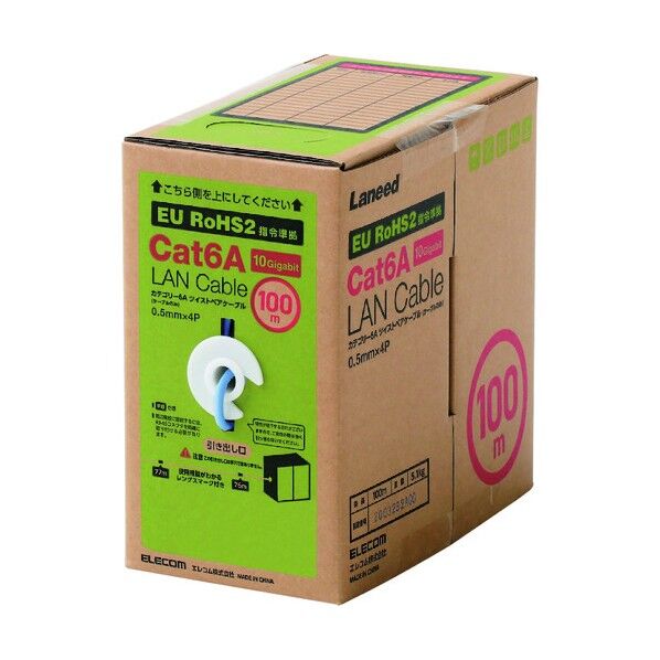 LANケーブル CAT6A対応 EU RoHS指令準拠 コネクタ無し 単線 リレックス ブルー 100m LD-GPAL/BU100RS 1点