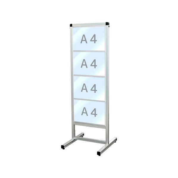 バリウスカードケースメッセージスタンド A4横4片面 シルバー 396×420×1145mm VACCMSA4Y4K 1点