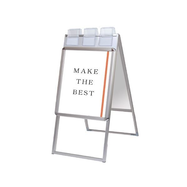 ポスターグリップスタンド看板パンフレットケース付(屋外用) A2両面シルバー シルバー 470×575×1165mm PGSKPA2RSG 1点