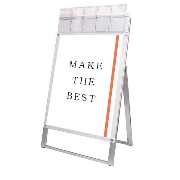 ポスター用スタンド看板マグネジ パンフレットケース付 A1片面ホワイト(屋外用) ホワイト 674×440×1330mm PSSKMNPA1KWG 1点