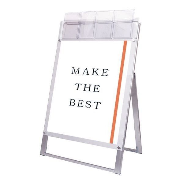 ポスター用スタンド看板マグネジ パンフレットケース付 B2片面ホワイト(屋外用) ホワイト 595×395×1230mm PSSKMNPB2KWG 1点