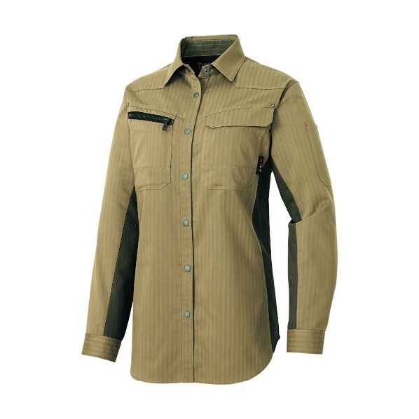 アジト ペンタスヘリンボーン レディース長袖シャツ(薄地) 025カーキ 3L 30645 1