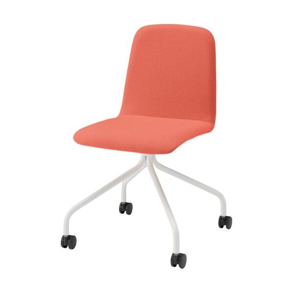 ノットワーク背座一体キャスターチェア張りぐるみ 脚ホワイト・布地アンバーオレンジ KLL-135C1-W9D3 1点