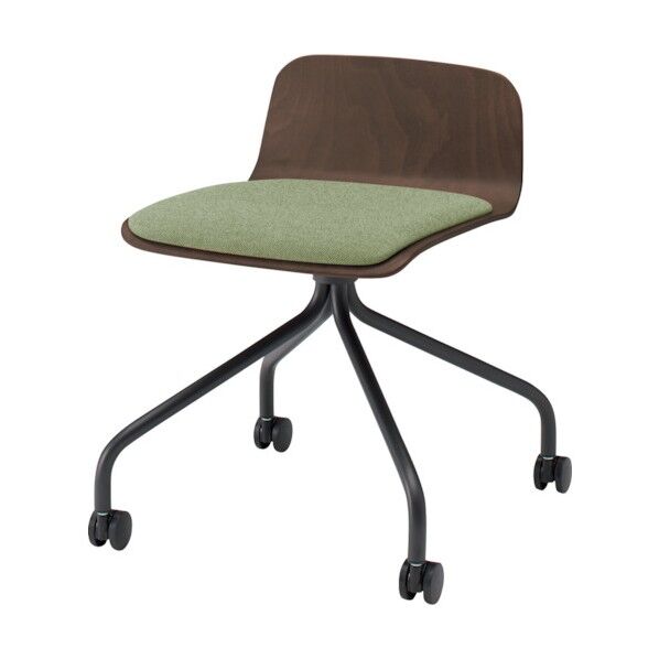 ノットワークローバックキャスターチェア座パッド付 背座ラスティックビーチD・脚サテンブラック・布地アボカドグリーン KLL-225C-TNL8 1点
