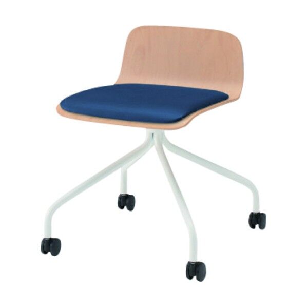 ノットワークローバックキャスターチェア座パッド付 背座ラスティックビーチL・脚ホワイト・ウレタンレザーインディゴブルー KLL-225DK-GHN2 1点