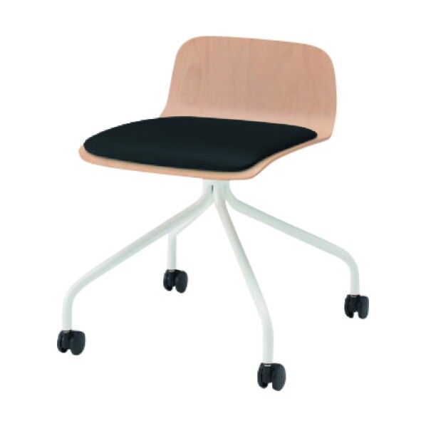 ノットワークローバックキャスターチェア座パッド付 背座ラスティックビーチL・脚ホワイト・ウレタンレザーブラック KLL-225DK-GHT1 1点