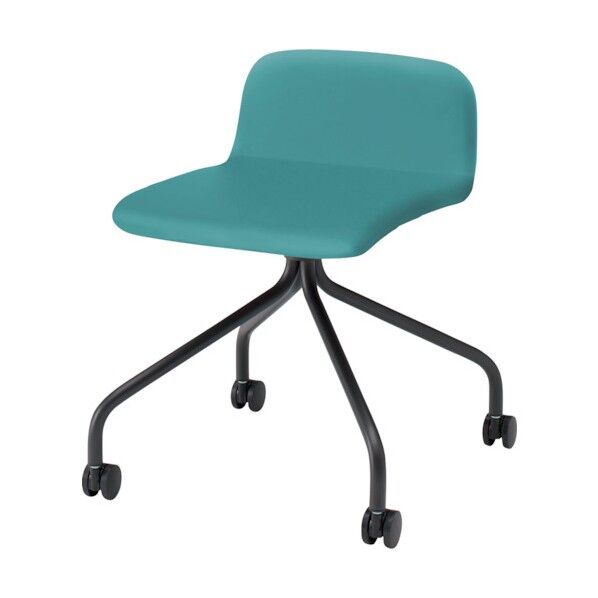 ノットワークローバックキャスターチェア張りぐるみ 脚サテンブラック・ウレタンレザーターコイズブルー KLL-235DK-T1S4 1点