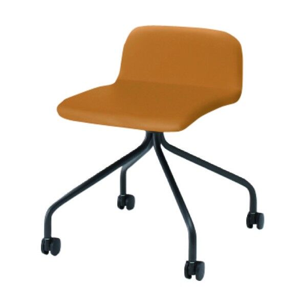 ノットワークローバックキャスターチェア張りぐるみ 脚サテンブラック・ウレタンレザーパンプキンイエロー KLL-235DK-T1Y8 1点